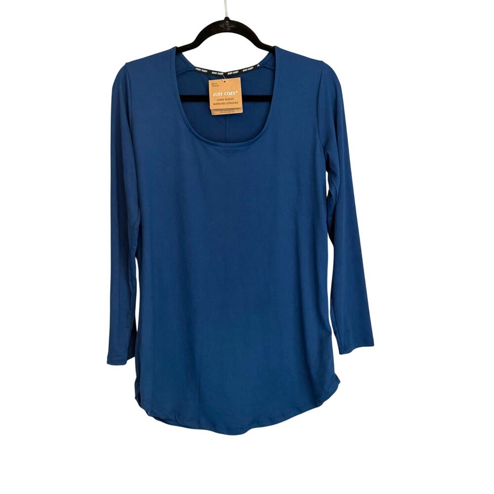 Just Cozy Tunic Top Womens M Blue Casual Basic Minimal Lounge Simple Stretch NWT